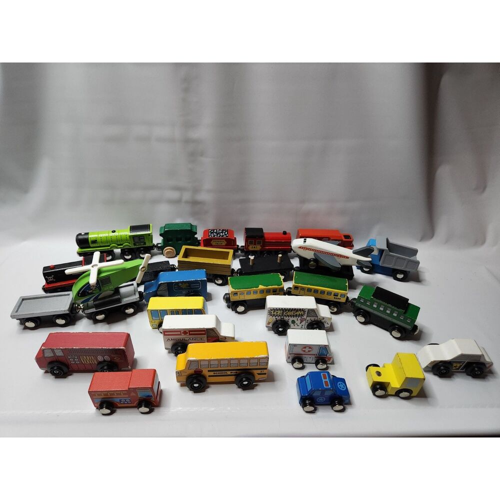 Mixed Wooden Train & Vehicle Lot – Melissa & Doug + Unbranded